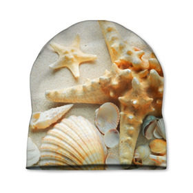 Шапка 3D с принтом Морской пляж 5 в Курске, 100% полиэстер | универсальный размер, печать по всей поверхности изделия | море | морская звезда | песок | пляж | ракушки | туризм | турист