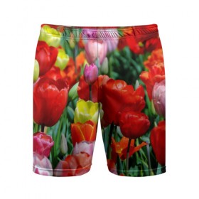 Мужские шорты 3D спортивные с принтом Тюльпановый рай в Курске,  |  | Тематика изображения на принте: 