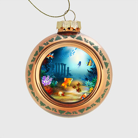 Стеклянный ёлочный шар с принтом Золотая рыбка в Курске, Стекло | Диаметр: 80 мм | вода | водоросли | море | подводный мир | природа | рыба | рыбка | туризм