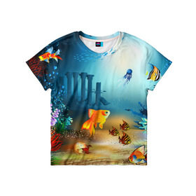 Детская футболка 3D с принтом Золотая рыбка в Курске, 100% гипоаллергенный полиэфир | прямой крой, круглый вырез горловины, длина до линии бедер, чуть спущенное плечо, ткань немного тянется | вода | водоросли | море | подводный мир | природа | рыба | рыбка | туризм
