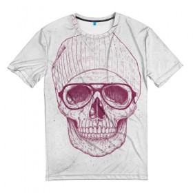 Мужская футболка 3D с принтом Cool Skull в Курске, 100% полиэфир | прямой крой, круглый вырез горловины, длина до линии бедер | красивый | крутой | очки | рисунок | узор | череп