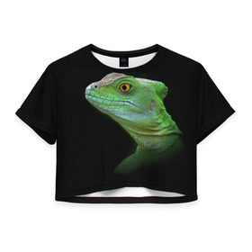 Женская футболка 3D укороченная с принтом Рептилоид в Курске, 100% полиэстер | круглая горловина, длина футболки до линии талии, рукава с отворотами | о.м.с.к. | природа | ящерица