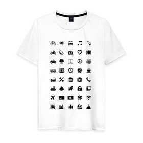 Мужская футболка хлопок с принтом Iconspeak в Курске, 100% хлопок | прямой крой, круглый вырез горловины, длина до линии бедер, слегка спущенное плечо. | Тематика изображения на принте: знаки | символы | турист