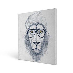 Холст квадратный с принтом Cool Lion в Курске, 100% ПВХ |  | красивый | крутой | лев | львица | очки | рисунок | узор