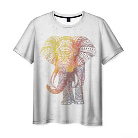 Мужская футболка 3D с принтом Solar Elephant в Курске, 100% полиэфир | прямой крой, круглый вырез горловины, длина до линии бедер | Тематика изображения на принте: красивый | крутой | рисунок | слон | узор