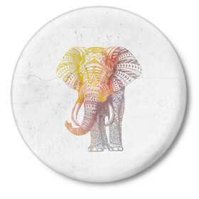 Значок с принтом Solar Elephant в Курске,  металл | круглая форма, металлическая застежка в виде булавки | Тематика изображения на принте: красивый | крутой | рисунок | слон | узор