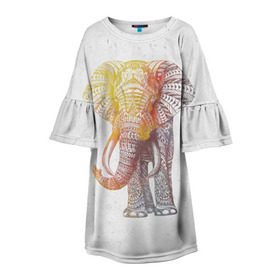 Детское платье 3D с принтом Solar Elephant в Курске, 100% полиэстер | прямой силуэт, чуть расширенный к низу. Круглая горловина, на рукавах — воланы | Тематика изображения на принте: красивый | крутой | рисунок | слон | узор