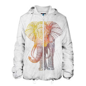 Мужская куртка 3D с принтом Solar Elephant в Курске, ткань верха — 100% полиэстер, подклад — флис | прямой крой, подол и капюшон оформлены резинкой с фиксаторами, два кармана без застежек по бокам, один большой потайной карман на груди. Карман на груди застегивается на липучку | Тематика изображения на принте: красивый | крутой | рисунок | слон | узор