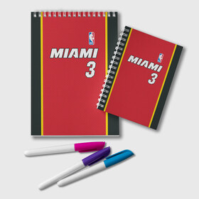 Блокнот с принтом Miami Heat 3 в Курске, 100% бумага | 48 листов, плотность листов — 60 г/м2, плотность картонной обложки — 250 г/м2. Листы скреплены удобной пружинной спиралью. Цвет линий — светло-серый
 | 3 | dwyane wade | miami heat | nba |  дуэйн уэйд | баскетбол | майами | майами хит | нба
