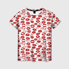 Женская футболка 3D с принтом KISS в Курске, 100% полиэфир ( синтетическое хлопкоподобное полотно) | прямой крой, круглый вырез горловины, длина до линии бедер | kiss | влюбленным | губы | поцелуи