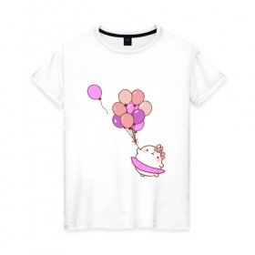 Женская футболка хлопок с принтом Кролик и шарики в Курске, 100% хлопок | прямой крой, круглый вырез горловины, длина до линии бедер, слегка спущенное плечо | 