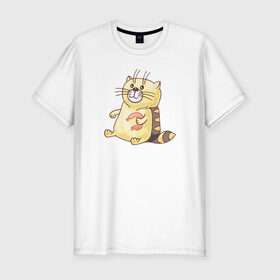 Мужская футболка премиум с принтом Котофей Палыч в Курске, 92% хлопок, 8% лайкра | приталенный силуэт, круглый вырез ворота, длина до линии бедра, короткий рукав | еда | животные | забавные | кот | кошка | надписи | приколы | смешные