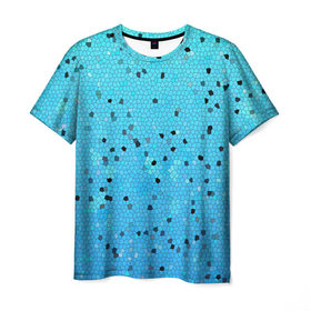 Мужская футболка 3D с принтом Синий узор в Курске, 100% полиэфир | прямой крой, круглый вырез горловины, длина до линии бедер | Тематика изображения на принте: абстракция | арт | мозайка | рисунок | синий | текстура | узоры