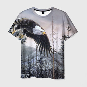 Мужская футболка 3D с принтом Орел в Курске, 100% полиэфир | прямой крой, круглый вырез горловины, длина до линии бедер | дерево | животные | лес | небо | орел | природа | птица