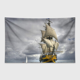 Флаг-баннер с принтом Корабль в Курске, 100% полиэстер | размер 67 х 109 см, плотность ткани — 95 г/м2; по краям флага есть четыре люверса для крепления | вода | корабль | море | небо | океан | плавание
