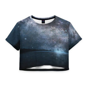 Женская футболка 3D укороченная с принтом Звездное небо в Курске, 100% полиэстер | круглая горловина, длина футболки до линии талии, рукава с отворотами | вселенная | галактика | звезды | небо | ночь