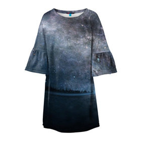 Детское платье 3D с принтом Звездное небо в Курске, 100% полиэстер | прямой силуэт, чуть расширенный к низу. Круглая горловина, на рукавах — воланы | Тематика изображения на принте: вселенная | галактика | звезды | небо | ночь