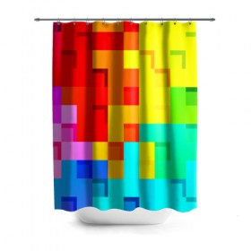 Штора 3D для ванной с принтом Pixel-Fon в Курске, 100% полиэстер | плотность материала — 100 г/м2. Стандартный размер — 146 см х 180 см. По верхнему краю — пластиковые люверсы для креплений. В комплекте 10 пластиковых колец | кубики | пиксель | разноцветный | текстура | яркий