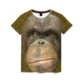 Женская футболка 3D с принтом Взгляд в Курске, 100% полиэфир ( синтетическое хлопкоподобное полотно) | прямой крой, круглый вырез горловины, длина до линии бедер | взгляд | голова | животные | о.м.с.к. | обезьяна | природа