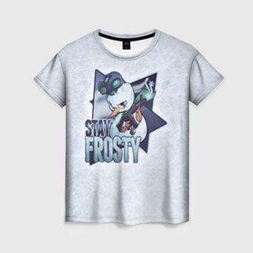 Женская футболка 3D с принтом Stay Frosty в Курске, 100% полиэфир ( синтетическое хлопкоподобное полотно) | прямой крой, круглый вырез горловины, длина до линии бедер | community stickers | counter strike | cs | cs go | будь начеку | снеговик