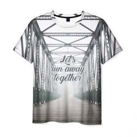 Мужская футболка 3D с принтом давай убежим вместе в Курске, 100% полиэфир | прямой крой, круглый вырез горловины, длина до линии бедер | дорога | любовь | мост | приключения | путешествия | свет | свобода | туризм