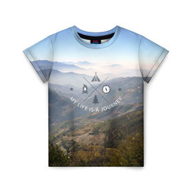 Детская футболка 3D с принтом горы в Курске, 100% гипоаллергенный полиэфир | прямой крой, круглый вырез горловины, длина до линии бедер, чуть спущенное плечо, ткань немного тянется | горы | лес | море | охота | приключения | природа | рыбалка | свобода | скалы | туман | туризм | экстрим