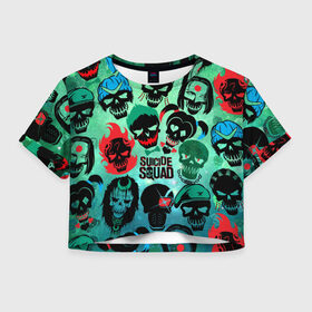 Женская футболка 3D укороченная с принтом Suicide Squad в Курске, 100% полиэстер | круглая горловина, длина футболки до линии талии, рукава с отворотами | harley quinn | suicide squad | харли квинн