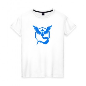 Женская футболка хлопок с принтом TEAM MYSTIC в Курске, 100% хлопок | прямой крой, круглый вырез горловины, длина до линии бедер, слегка спущенное плечо | покемон го