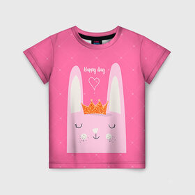 Детская футболка 3D с принтом Милый зайчик в Курске, 100% гипоаллергенный полиэфир | прямой крой, круглый вырез горловины, длина до линии бедер, чуть спущенное плечо, ткань немного тянется | Тематика изображения на принте: девушкам | зайчик | заяц | милый | розовый