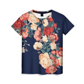 Женская футболка 3D с принтом Fashion flowers в Курске, 100% полиэфир ( синтетическое хлопкоподобное полотно) | прямой крой, круглый вырез горловины, длина до линии бедер | fashion | flower | мода | фэшн | цветы