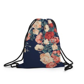 Рюкзак-мешок 3D с принтом Fashion flowers в Курске, 100% полиэстер | плотность ткани — 200 г/м2, размер — 35 х 45 см; лямки — толстые шнурки, застежка на шнуровке, без карманов и подкладки | fashion | flower | мода | фэшн | цветы