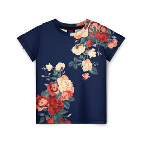Детская футболка 3D с принтом Fashion flowers в Курске, 100% гипоаллергенный полиэфир | прямой крой, круглый вырез горловины, длина до линии бедер, чуть спущенное плечо, ткань немного тянется | Тематика изображения на принте: fashion | flower | мода | фэшн | цветы