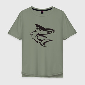 Мужская футболка хлопок Oversize с принтом Акула трайбл в Курске, 100% хлопок | свободный крой, круглый ворот, “спинка” длиннее передней части | Тематика изображения на принте: акула | животные | тату | трайбл