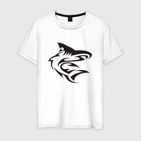 Мужская футболка хлопок с принтом Акула трайбл в Курске, 100% хлопок | прямой крой, круглый вырез горловины, длина до линии бедер, слегка спущенное плечо. | акула | животные | тату | трайбл