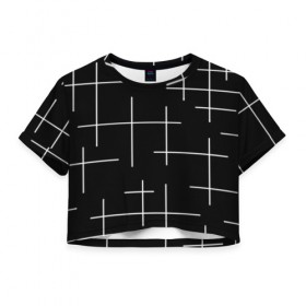 Женская футболка 3D укороченная с принтом Geometric (2) в Курске, 100% полиэстер | круглая горловина, длина футболки до линии талии, рукава с отворотами | geometric | белый | геометрик | линии | текстура | чёрный