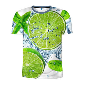 Мужская футболка 3D спортивная с принтом Свежесть лайма в Курске, 100% полиэстер с улучшенными характеристиками | приталенный силуэт, круглая горловина, широкие плечи, сужается к линии бедра | бармен | витамины | диета | коктель | куб | лед | мороз | новинки | холодный | цвет