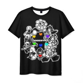 Мужская футболка 3D с принтом Undertale 2 в Курске, 100% полиэфир | прямой крой, круглый вырез горловины, длина до линии бедер | альфис | андайн | андертейл | асгор | дримурр | меттатон | папирус | подземелье | санс | ториэль | флауи | фриск