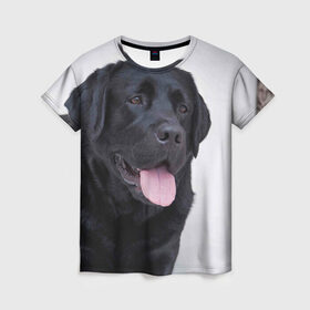 Женская футболка 3D с принтом Черный лабрадор в Курске, 100% полиэфир ( синтетическое хлопкоподобное полотно) | прямой крой, круглый вырез горловины, длина до линии бедер | Тематика изображения на принте: большая | золотистый | лабрадор | лабрадоры | палевый | песик | ретривер | собака | собаки