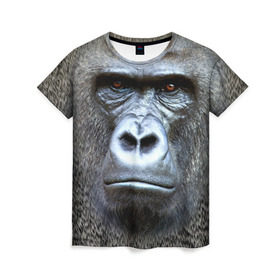 Женская футболка 3D с принтом Взгляд в Курске, 100% полиэфир ( синтетическое хлопкоподобное полотно) | прямой крой, круглый вырез горловины, длина до линии бедер | взгляд | голова | животные | обезьяна | природа