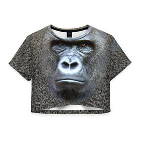 Женская футболка 3D укороченная с принтом Взгляд в Курске, 100% полиэстер | круглая горловина, длина футболки до линии талии, рукава с отворотами | взгляд | голова | животные | обезьяна | природа