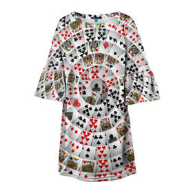 Детское платье 3D с принтом Игральные карты 3 в Курске, 100% полиэстер | прямой силуэт, чуть расширенный к низу. Круглая горловина, на рукавах — воланы | Тематика изображения на принте: карты | настольные игры | пасьянс | покер