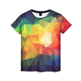 Женская футболка 3D с принтом Радужный LOY POLY в Курске, 100% полиэфир ( синтетическое хлопкоподобное полотно) | прямой крой, круглый вырез горловины, длина до линии бедер | радуга | треугольники | цвет | ярко