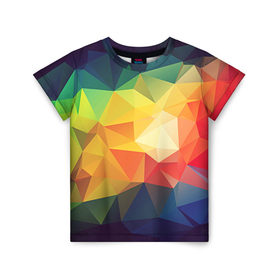 Детская футболка 3D с принтом Радужный LOY POLY в Курске, 100% гипоаллергенный полиэфир | прямой крой, круглый вырез горловины, длина до линии бедер, чуть спущенное плечо, ткань немного тянется | Тематика изображения на принте: радуга | треугольники | цвет | ярко