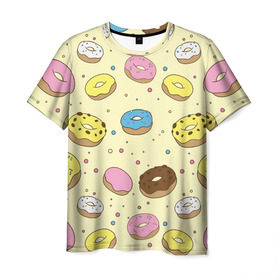 Мужская футболка 3D с принтом Сладкие пончики в Курске, 100% полиэфир | прямой крой, круглый вырез горловины, длина до линии бедер | булочки | гомер симпсон | еда | пончики | сладости