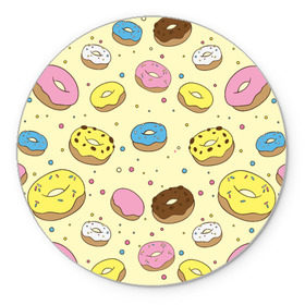 Коврик круглый с принтом Сладкие пончики в Курске, резина и полиэстер | круглая форма, изображение наносится на всю лицевую часть | Тематика изображения на принте: булочки | гомер симпсон | еда | пончики | сладости