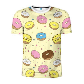 Мужская футболка 3D спортивная с принтом Сладкие пончики в Курске, 100% полиэстер с улучшенными характеристиками | приталенный силуэт, круглая горловина, широкие плечи, сужается к линии бедра | булочки | гомер симпсон | еда | пончики | сладости