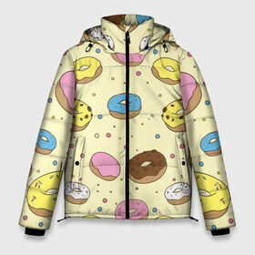 Мужская зимняя куртка 3D с принтом Сладкие пончики в Курске, верх — 100% полиэстер; подкладка — 100% полиэстер; утеплитель — 100% полиэстер | длина ниже бедра, свободный силуэт Оверсайз. Есть воротник-стойка, отстегивающийся капюшон и ветрозащитная планка. 

Боковые карманы с листочкой на кнопках и внутренний карман на молнии. | булочки | гомер симпсон | еда | пончики | сладости
