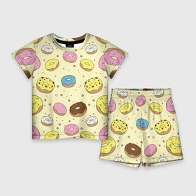 Детский костюм с шортами 3D с принтом Сладкие пончики в Курске,  |  | булочки | гомер симпсон | еда | пончики | сладости