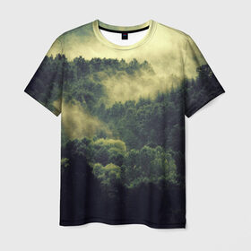 Мужская футболка 3D с принтом туманный лес в Курске, 100% полиэфир | прямой крой, круглый вырез горловины, длина до линии бедер | Тематика изображения на принте: горы | лес | море | охота | приключения | природа | рыбалка | свобода | скалы | туман | туризм | экстрим