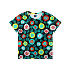 Детская футболка 3D с принтом Цветочки в Курске, 100% гипоаллергенный полиэфир | прямой крой, круглый вырез горловины, длина до линии бедер, чуть спущенное плечо, ткань немного тянется | паттерн | разноцветный | цветы | яркий